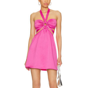 Revolve Barbie Pink Cutout Mini Dress SMALL Halter More to Come Kristen $84 NEW